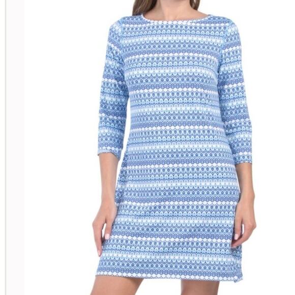 Cabana Life Preppy Palm Sister Cover-Up Shift Dress - UPF 50+, 3/4 Sleeve Size S - Picture 1 of 10